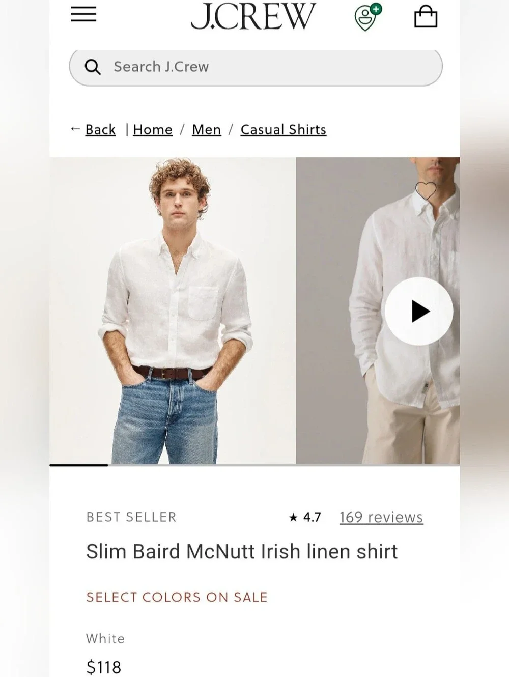 J. Crew Slim Baird McNutt Irish 100% Linen Shirt - White Unisex Large